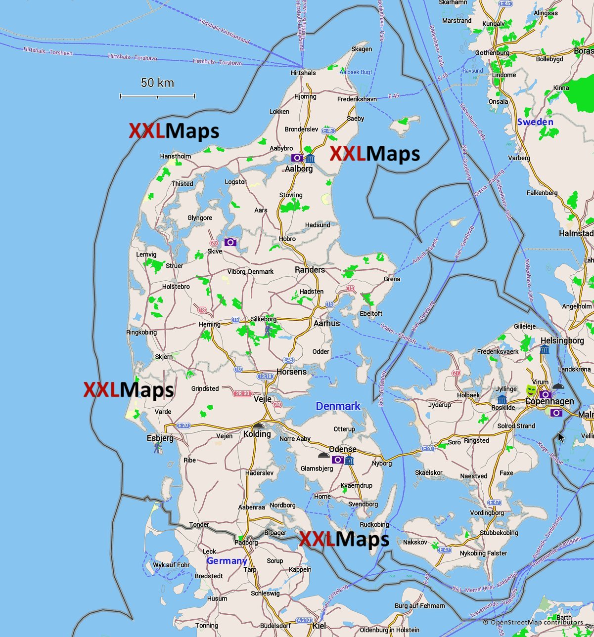 Turist kart over Danmark