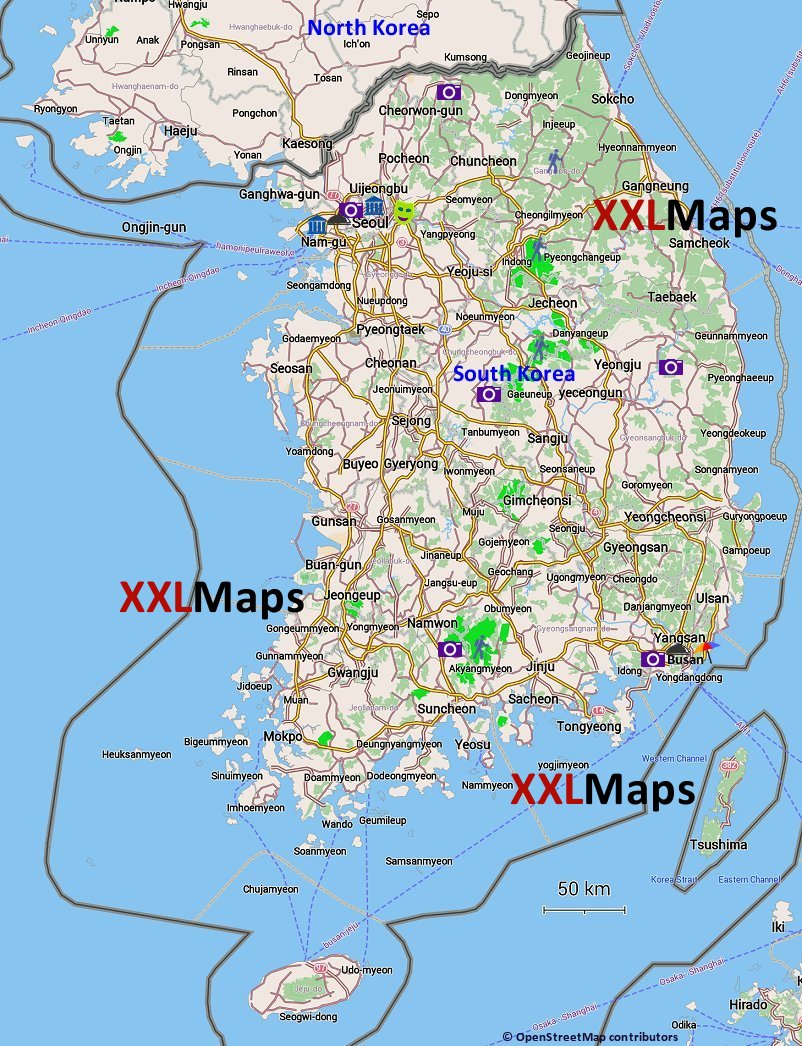 Toeristische kaart van Zuid-Korea