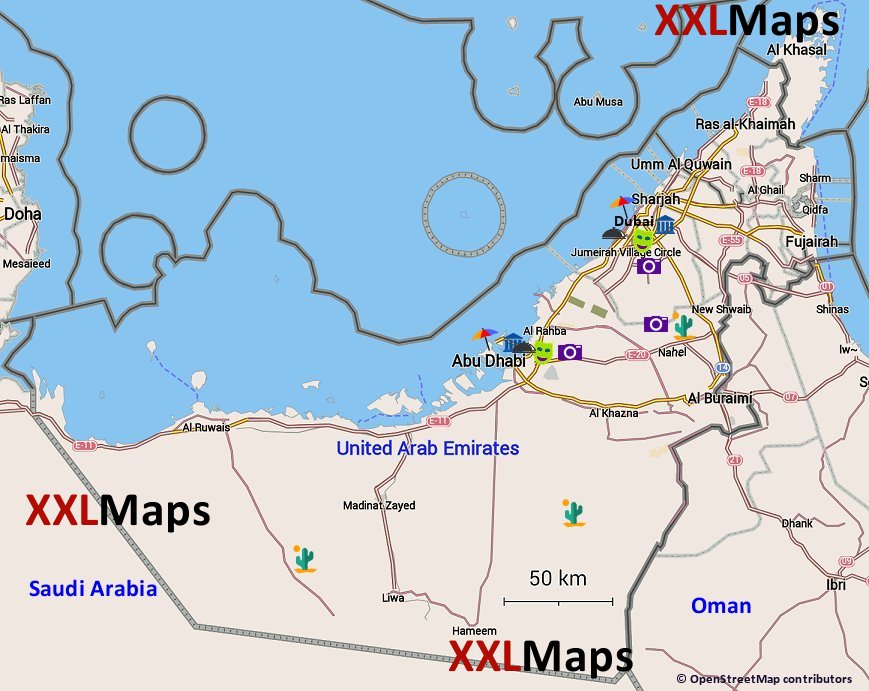 Mapa turístico de Emirados Árabes Unidos