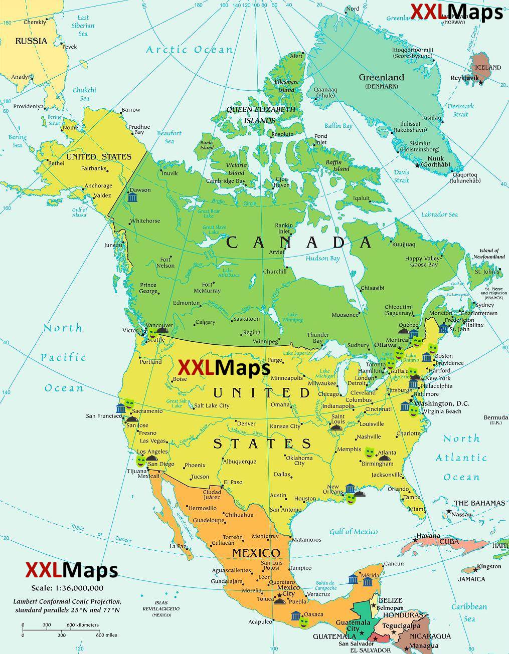 Politická mapa - Severná Amerika