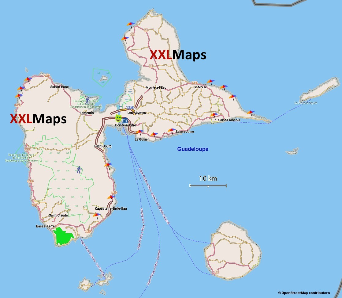 Fysisk kart over Guadeloupe