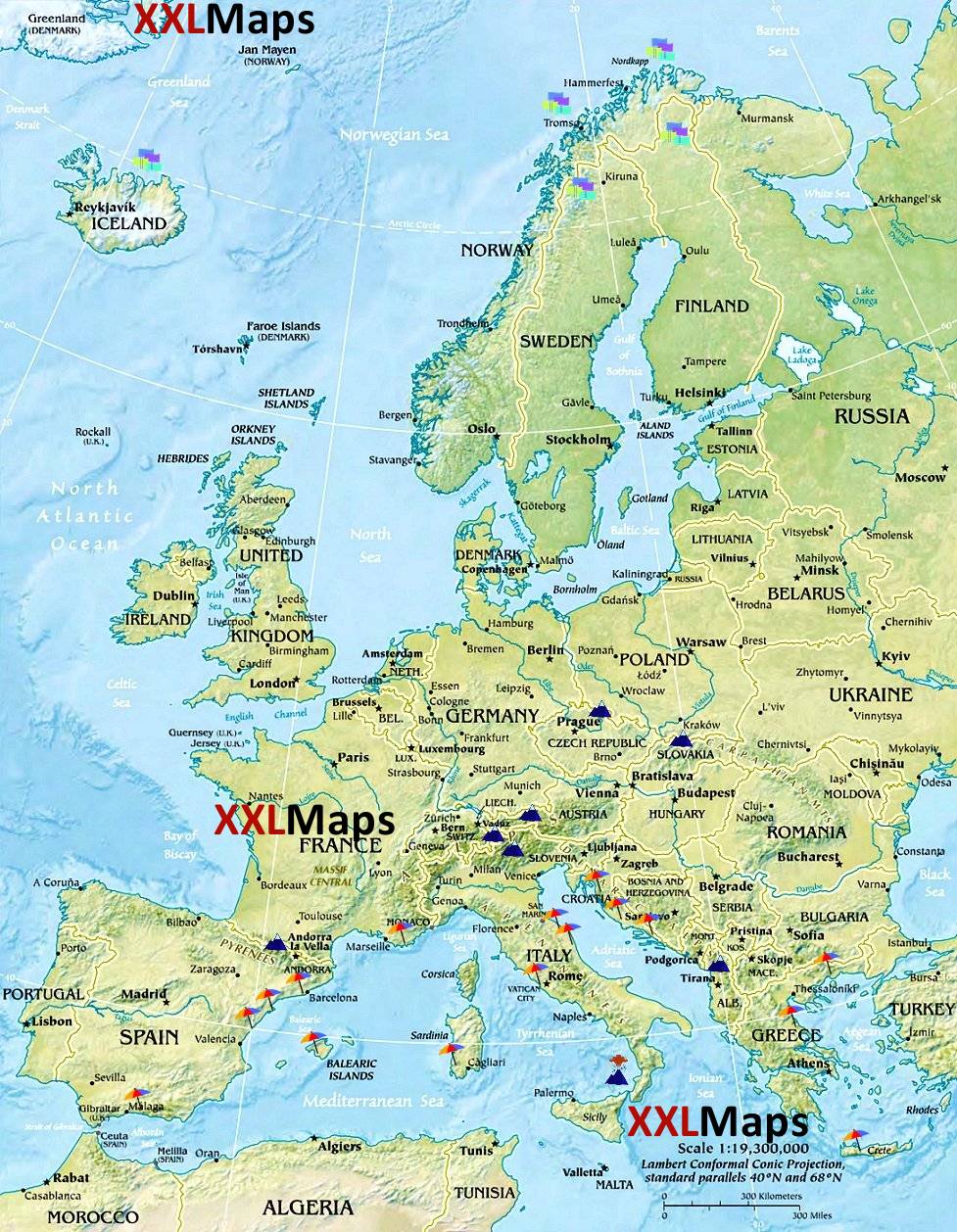 Physical map of Europe