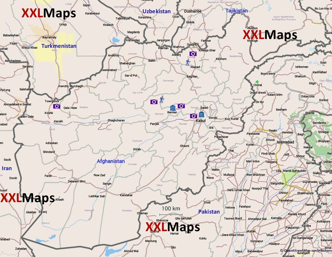 アフガニスタン無料の観光マップ