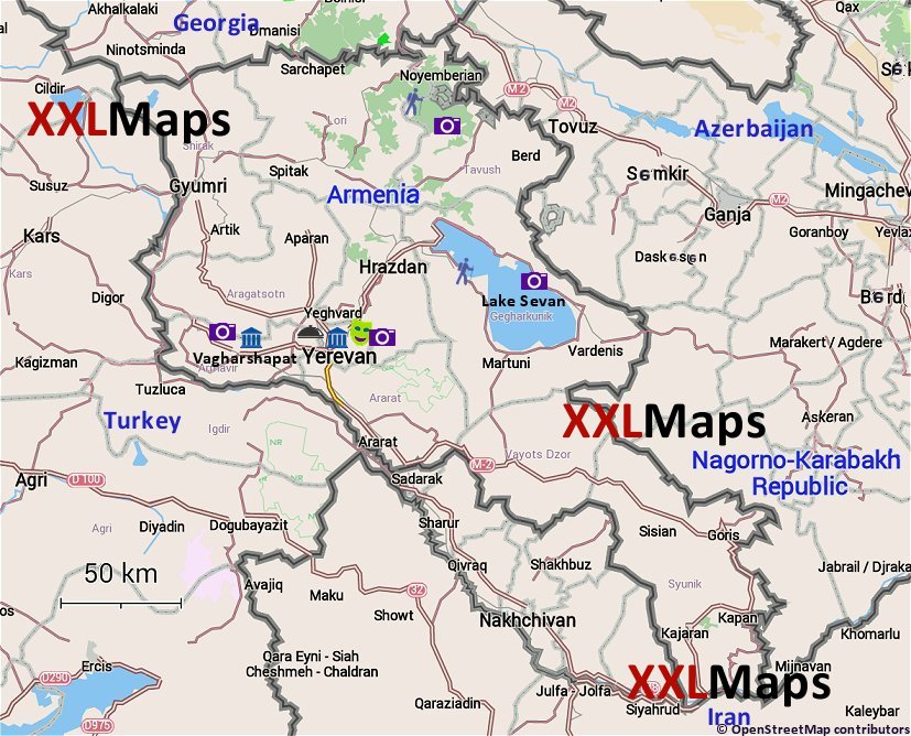 Toeristische kaart van Armenië
