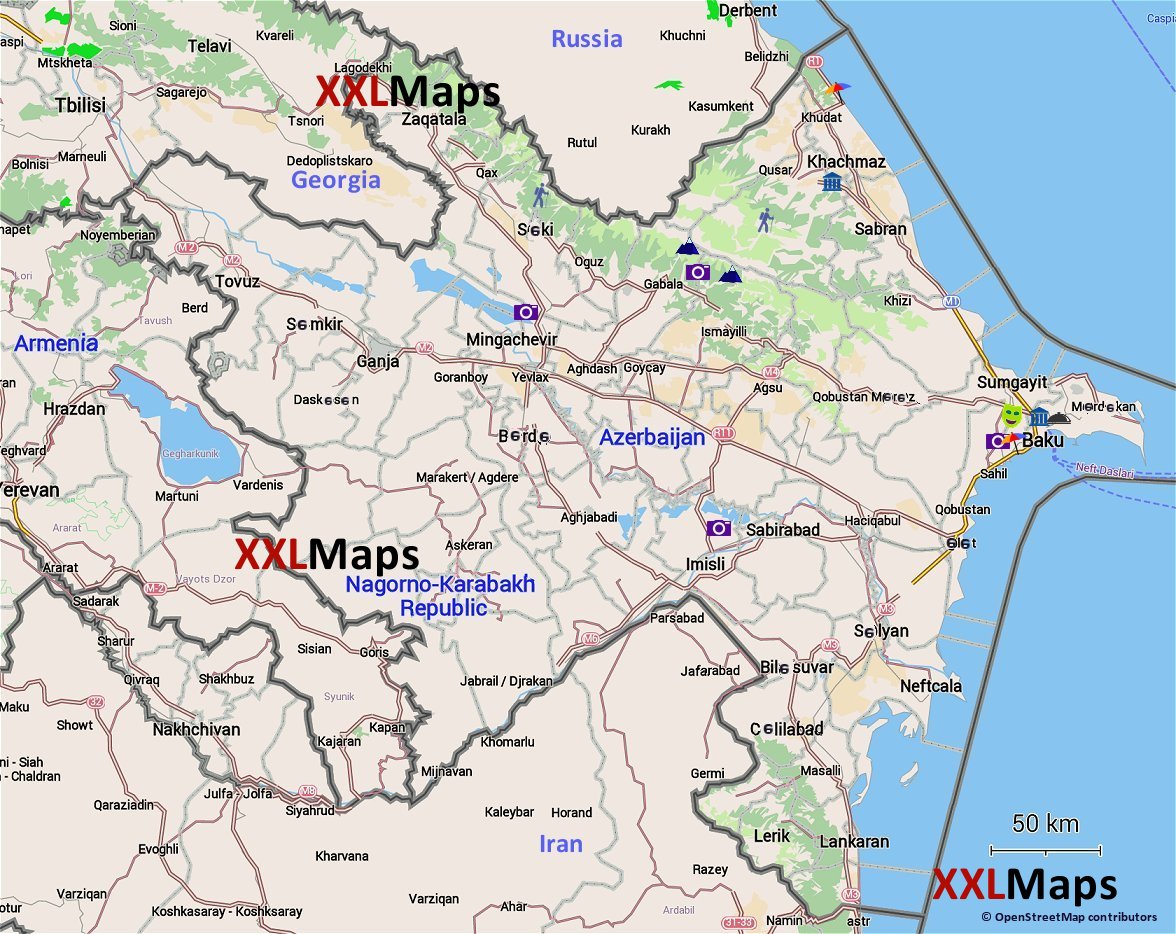 Подробная карта азербайджана. Азербайджан на карте. Туристическая карта Азербайджана. Карта Азербайджана с городами.