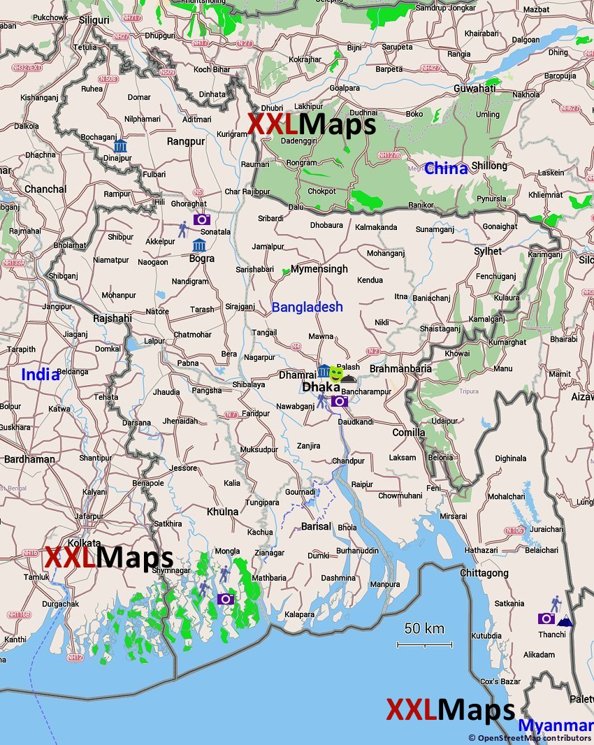 Mapa turístico de Bangladés