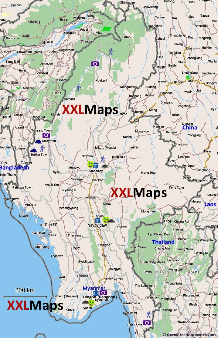 Tourist map of Burma (Myanmar)