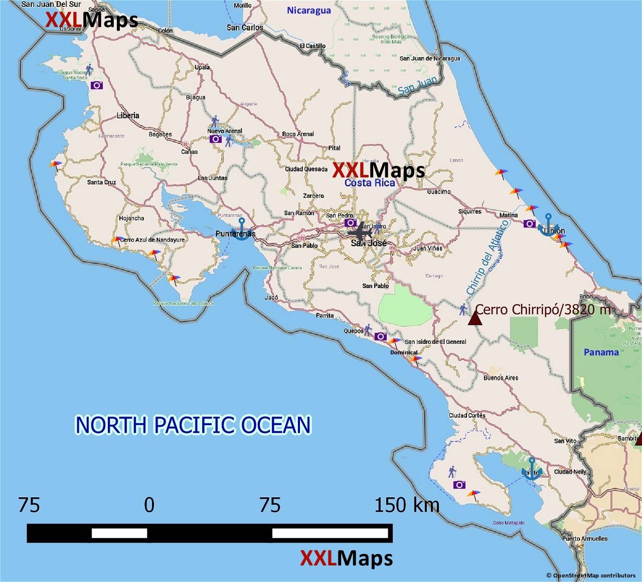 Touristische Karte von Costa Rica