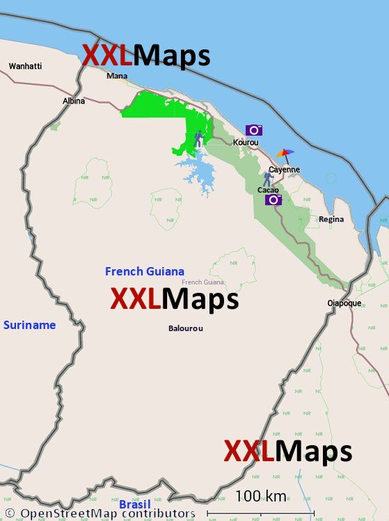 Toeristische kaart van Frans-Guyana