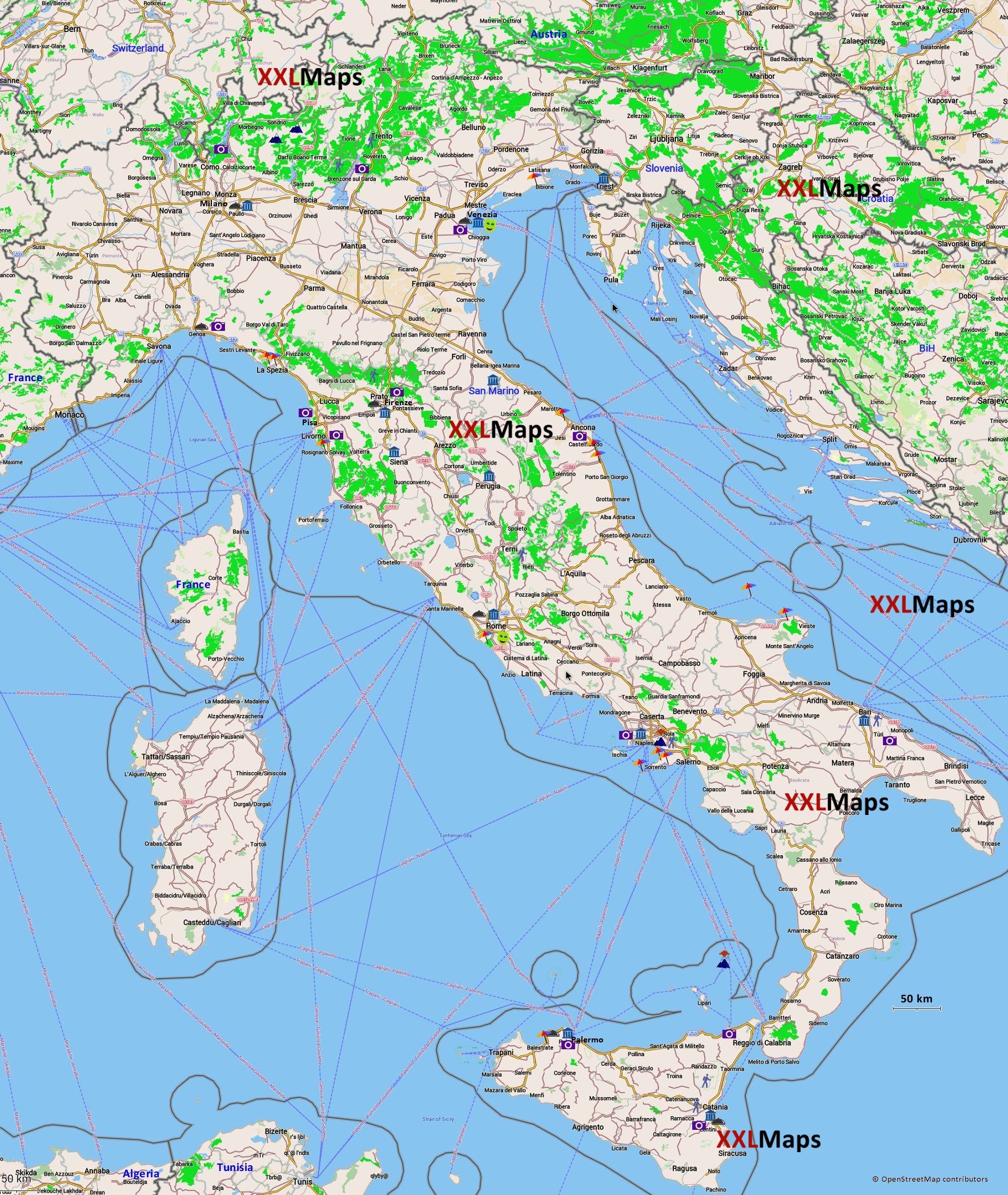 Toeristische kaart van Italië