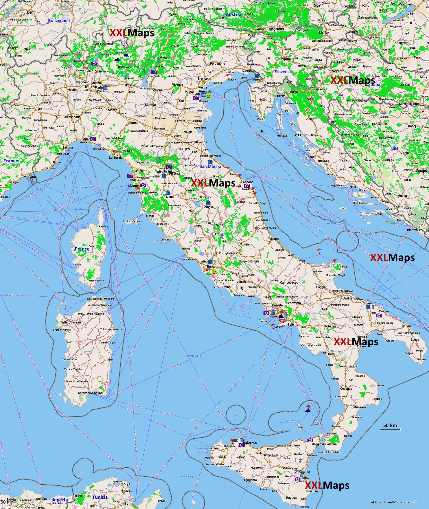 Touristische Karte von Italien - kostenloser Download für Smartphones