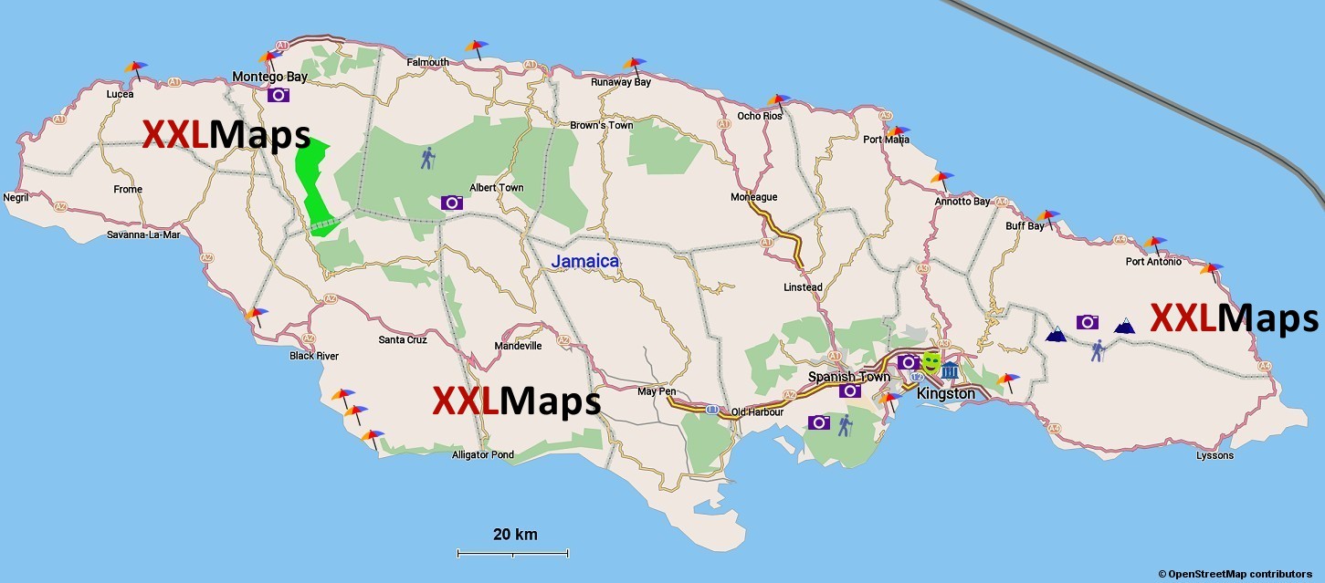 Toeristische kaart van Jamaica