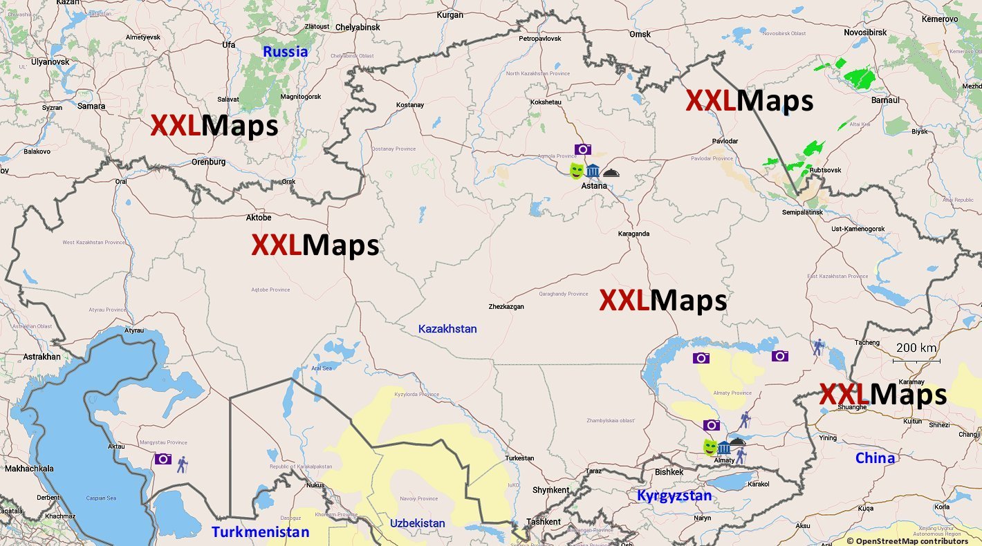 Toeristische kaart van Kazachstan