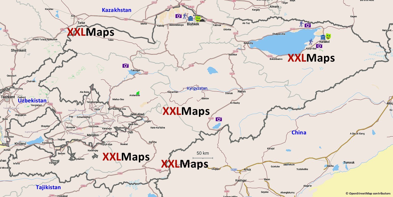 Tourist map of Kyrgyzstan