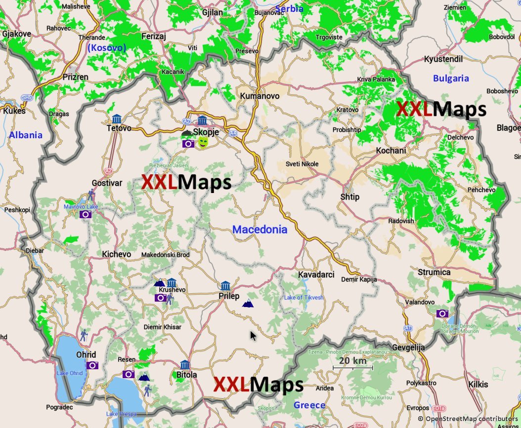 Touristische Karte von Mazedonien