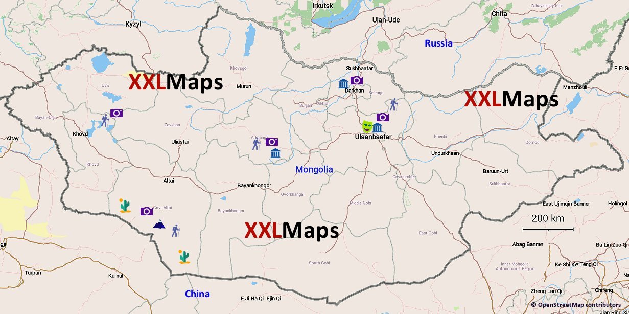 モンゴル国無料の観光マップ