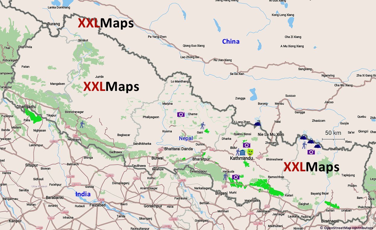 Toeristische kaart van Nepal