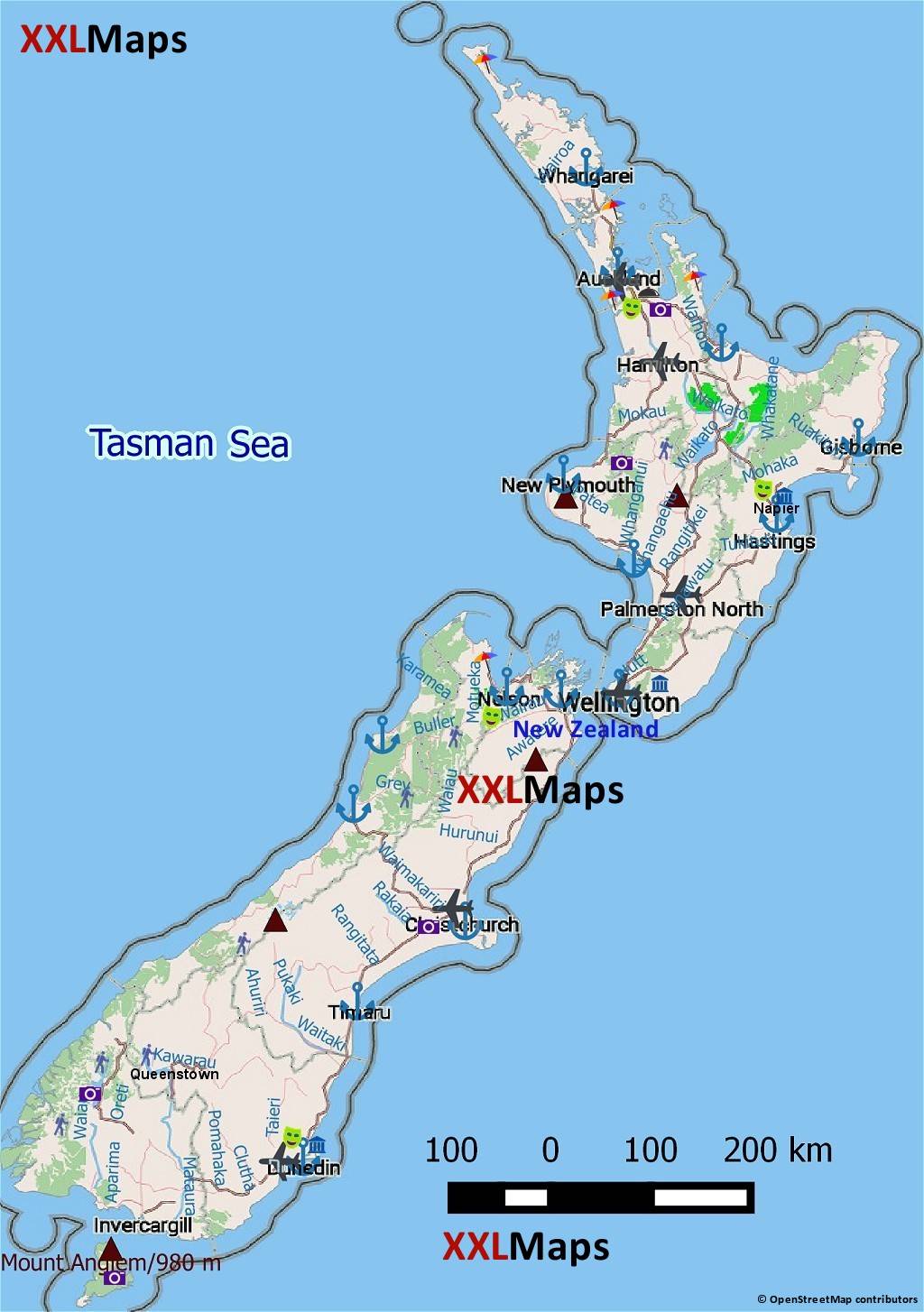 Toeristische kaart van Nieuw-Zeeland