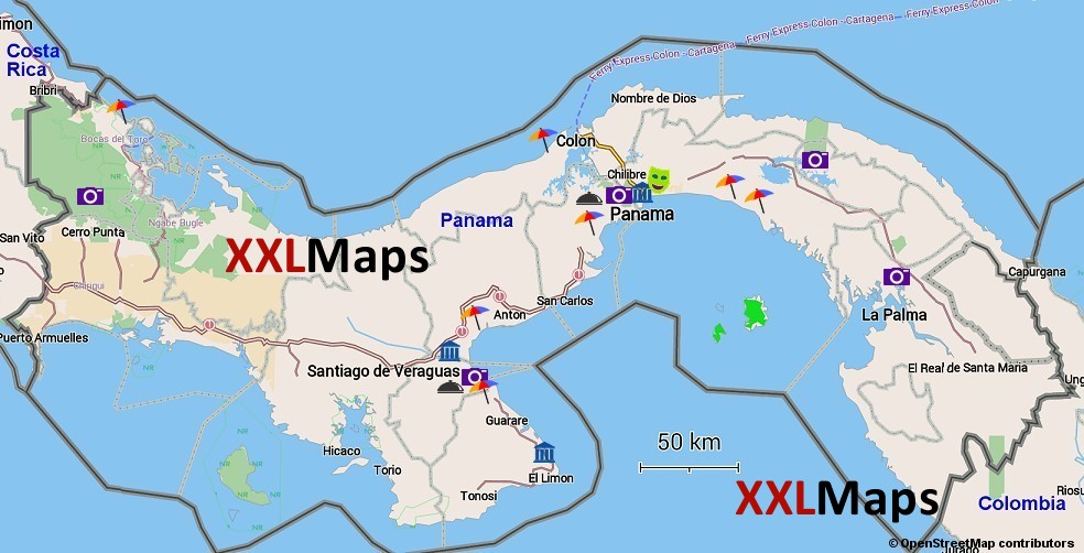Mapa turystyczna - Panama