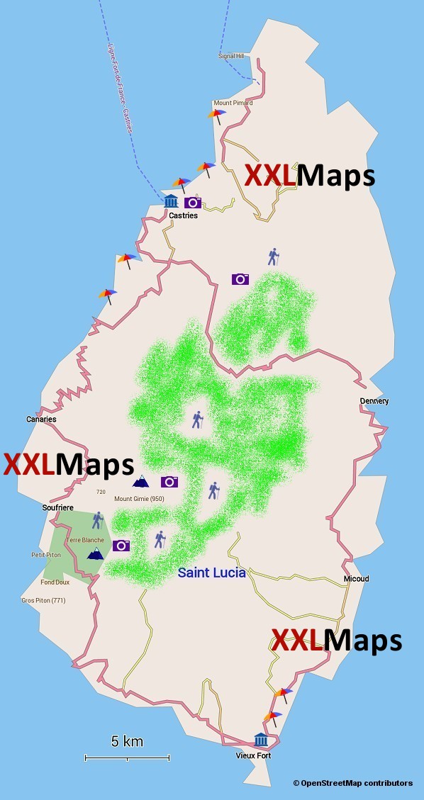 セントルシア無料の観光マップ