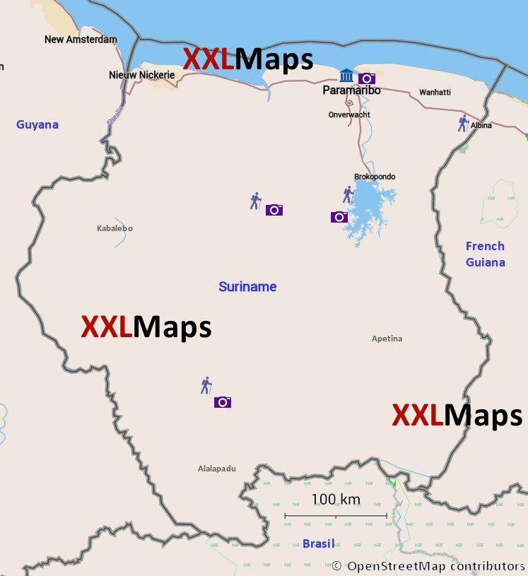 Mapa turístico de Surinam