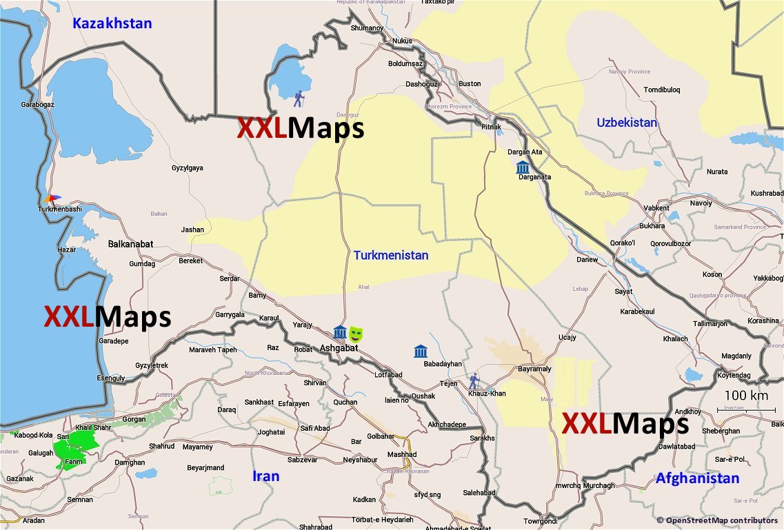 トルクメニスタン無料の観光マップ