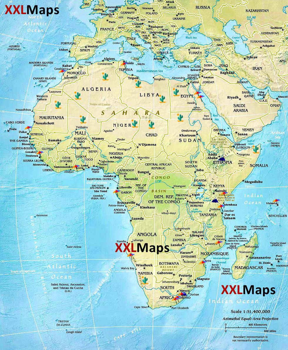Fysisk kart over Afrika