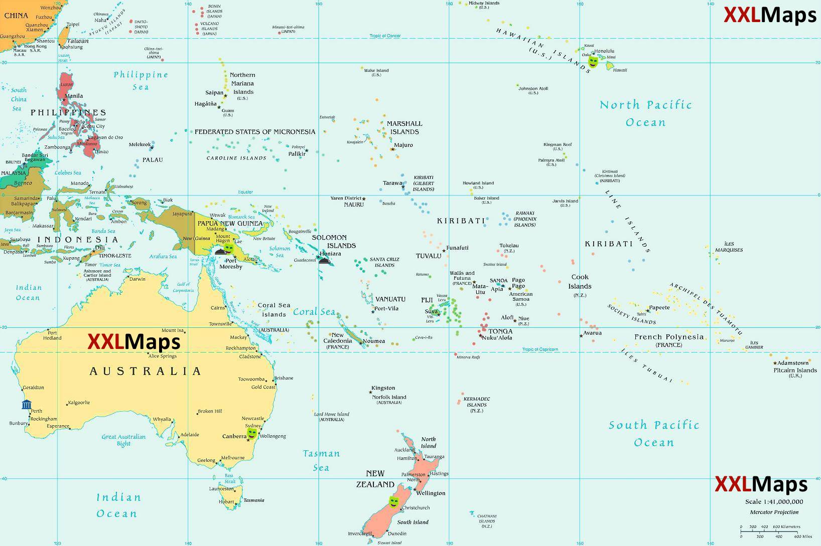 Politieke kaart van Australië & Oceanië