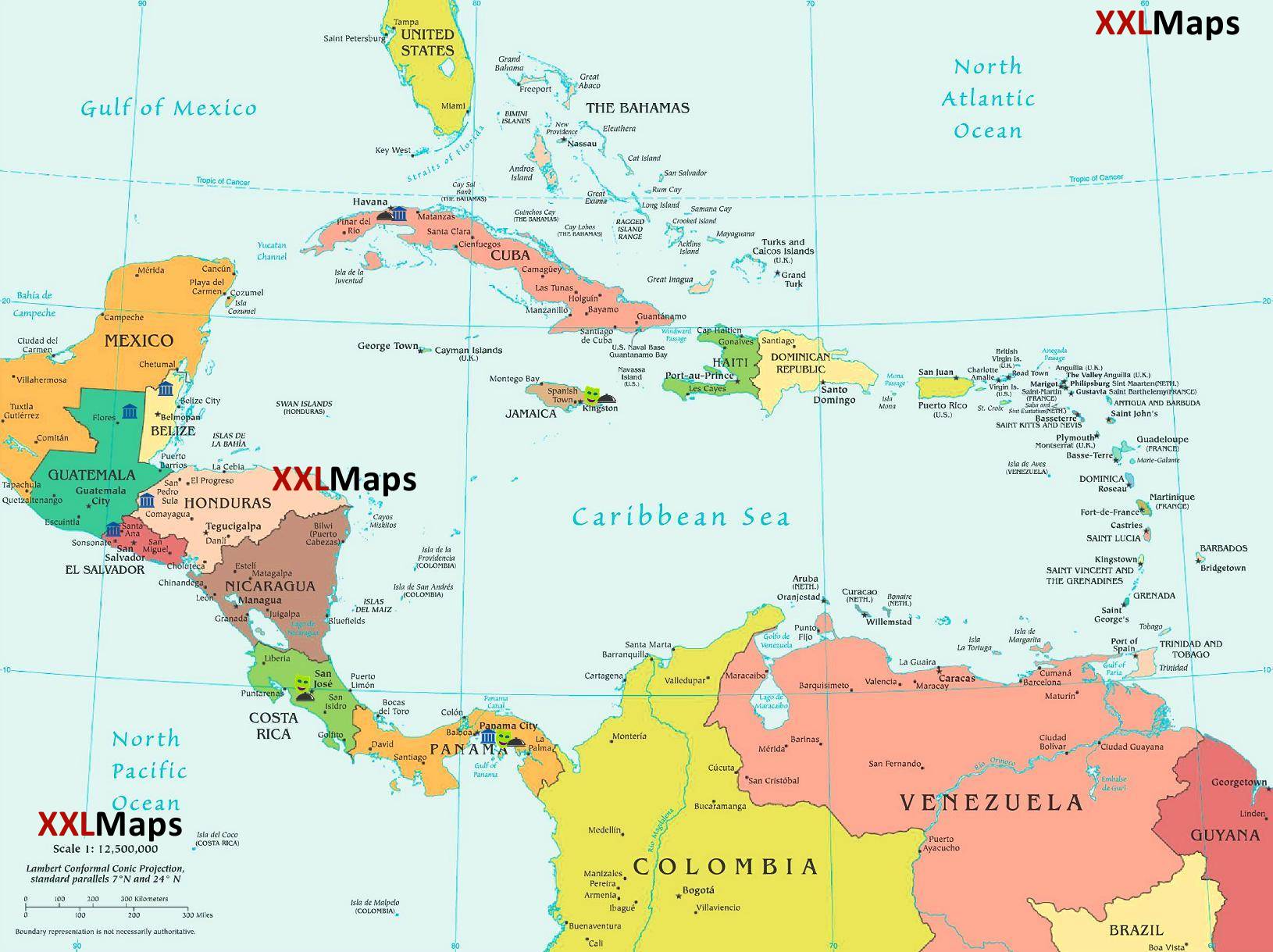 Politická mapa - Střední Amerika