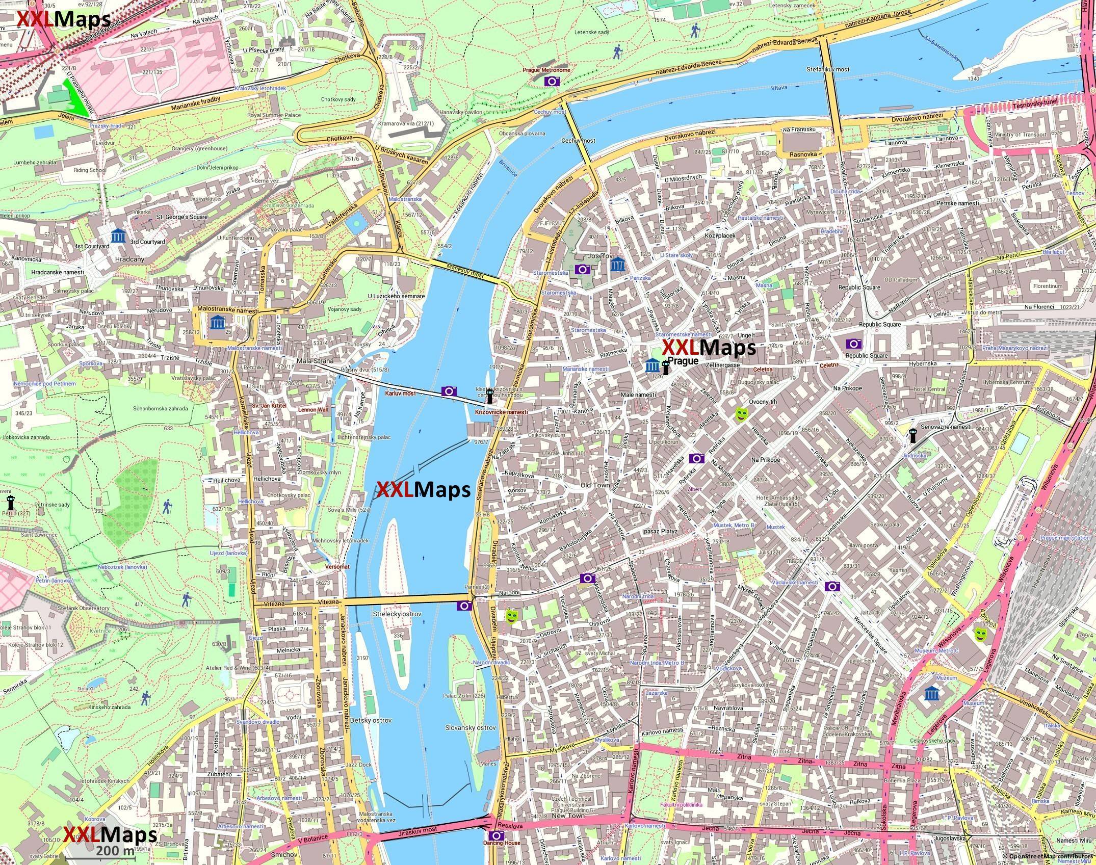 プラハの市内中心部マップ