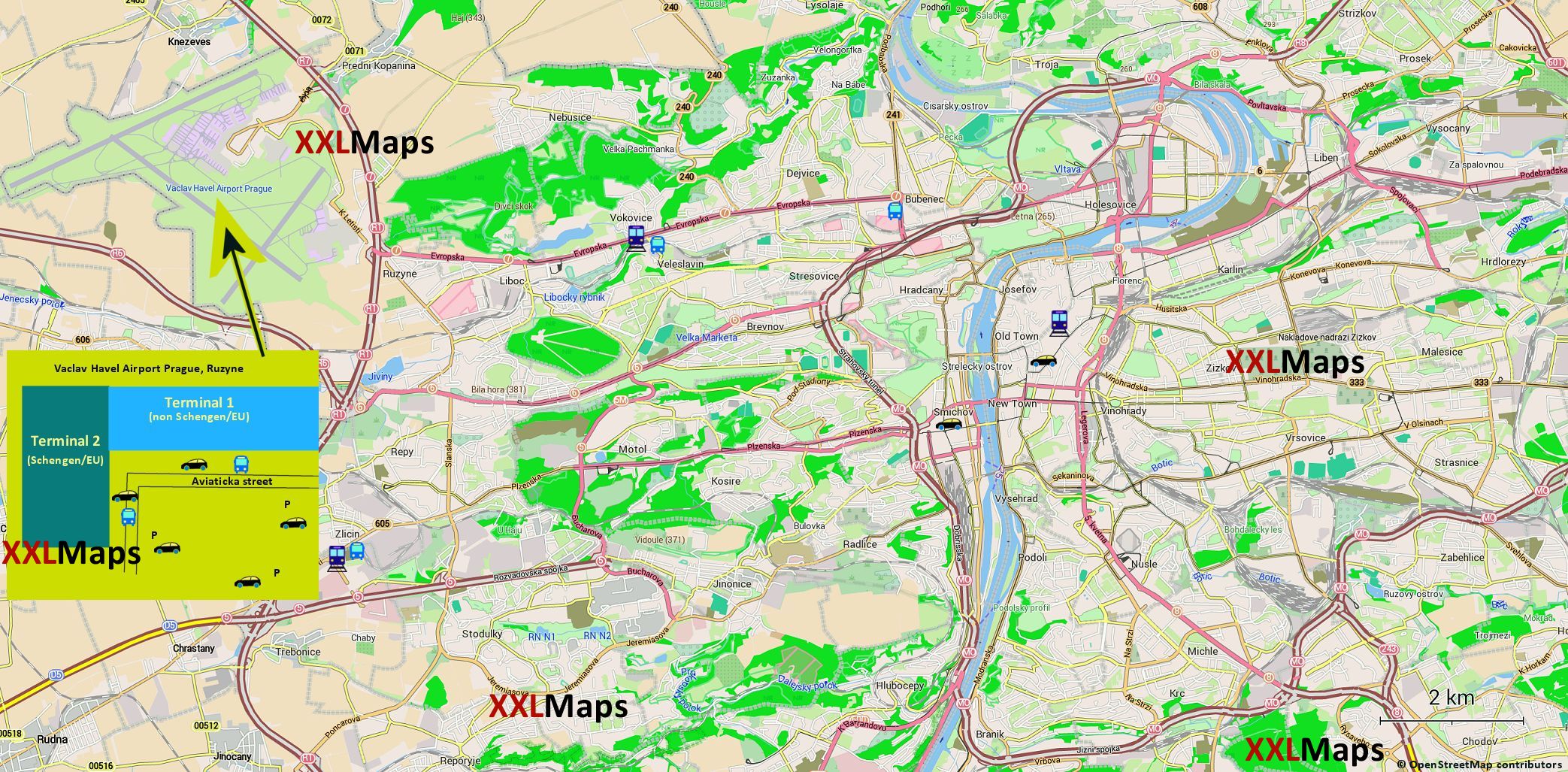 Praha - kart over flyplassen