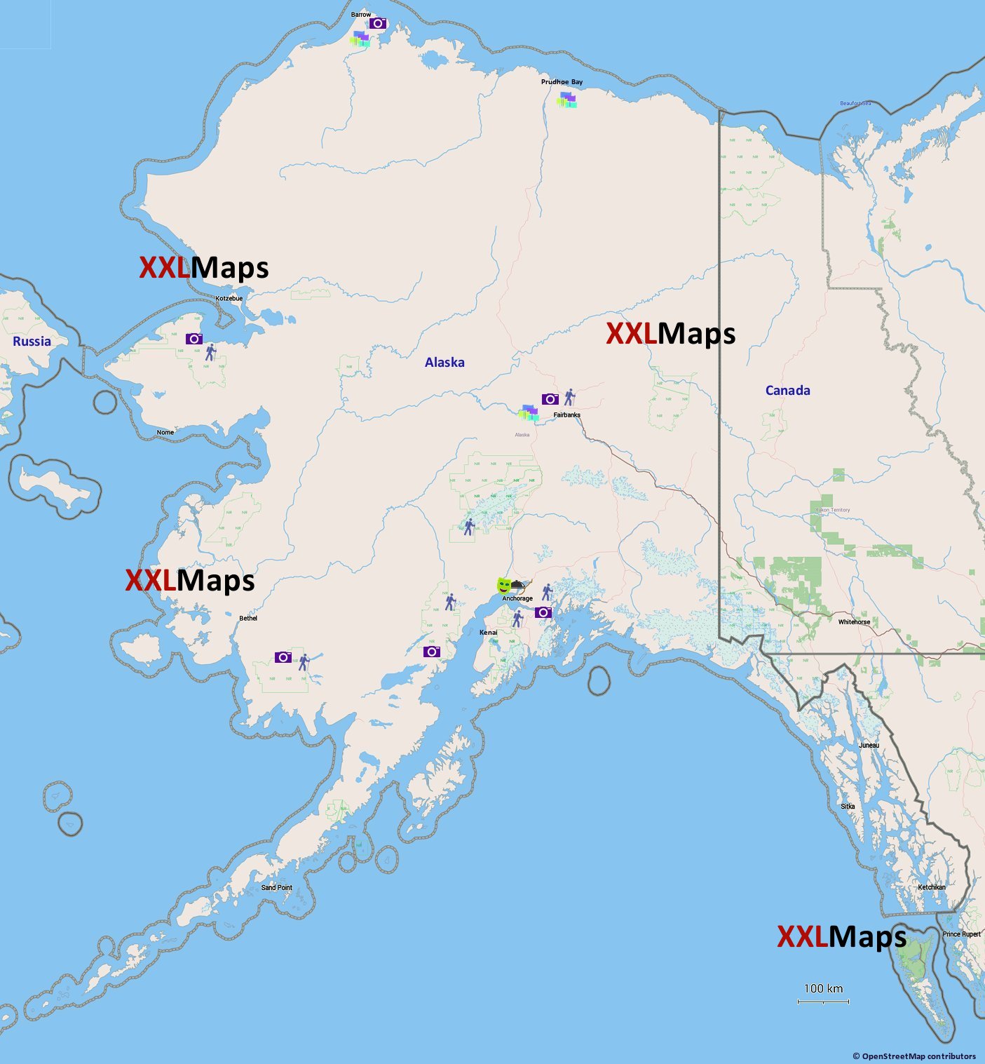Mappa fisica di Alaska (USA)