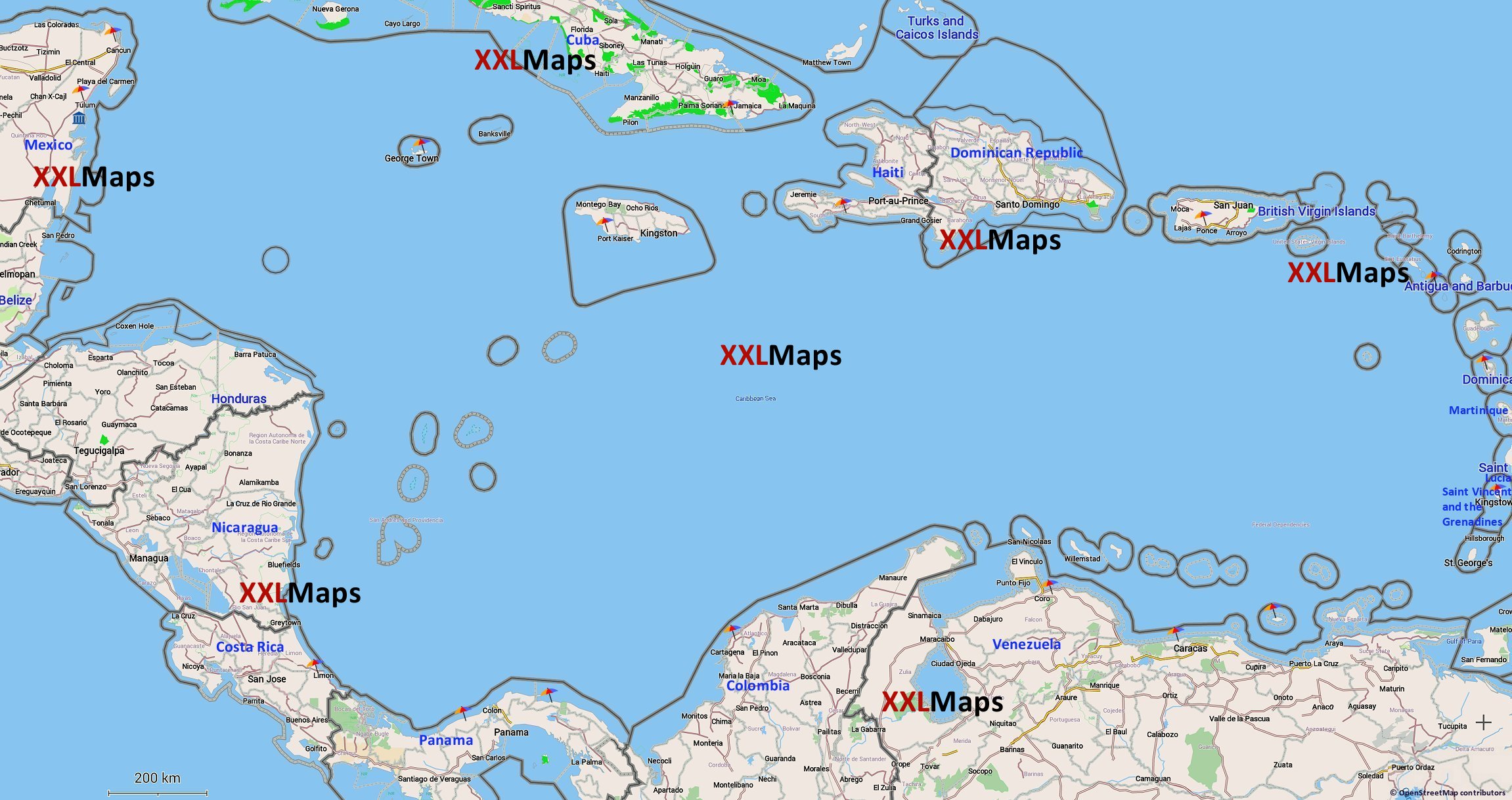 Fyzická mapa - Karibské more