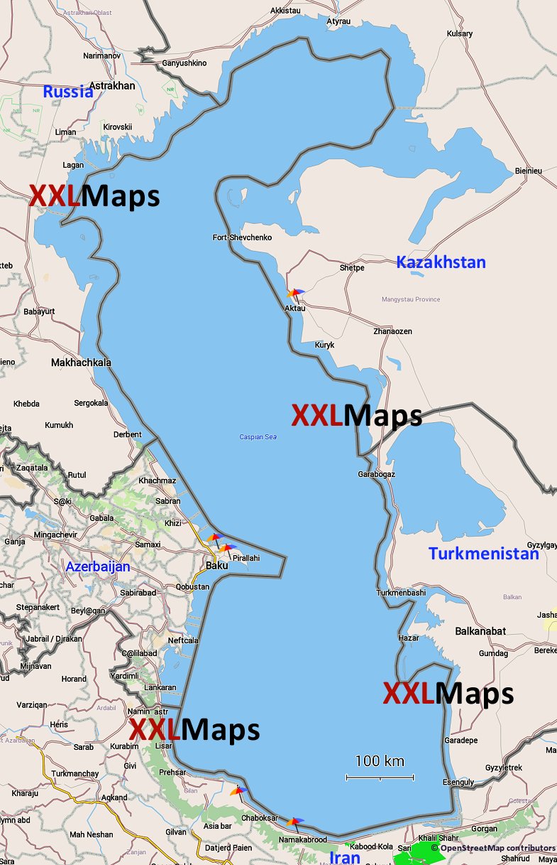 Mapa físico de Mar Caspio