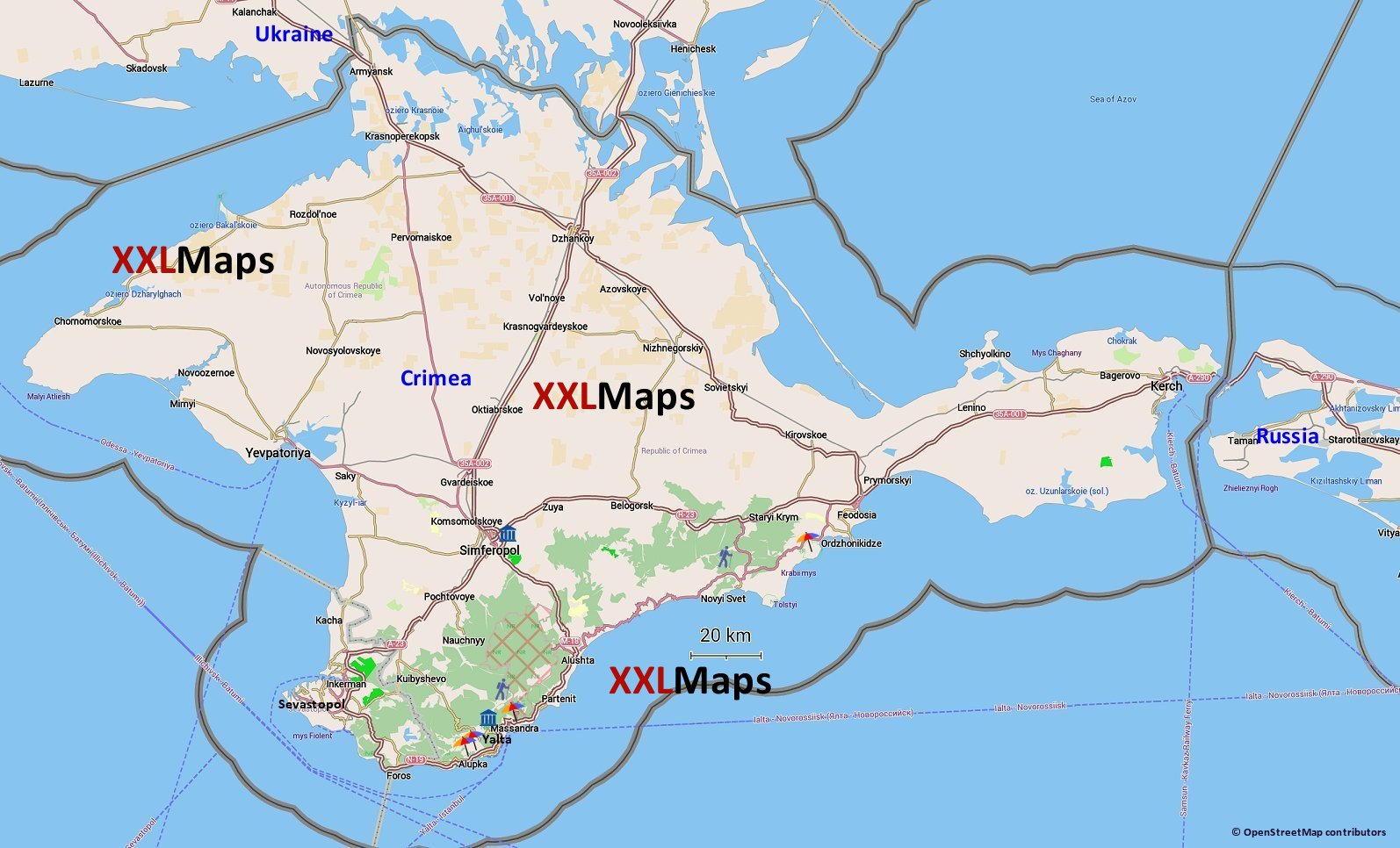 Physical map of Crimea