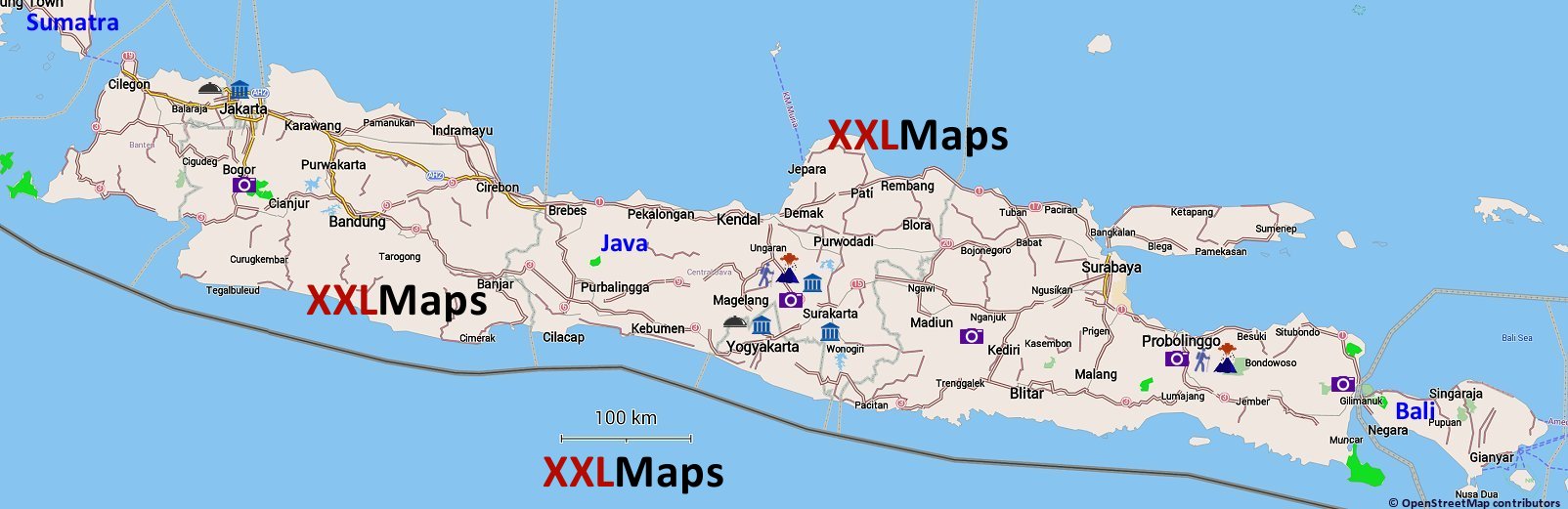 Mapa físico de Java (Indonesia)