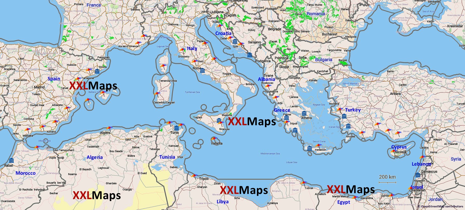 Mapa físico de mar Mediterráneo