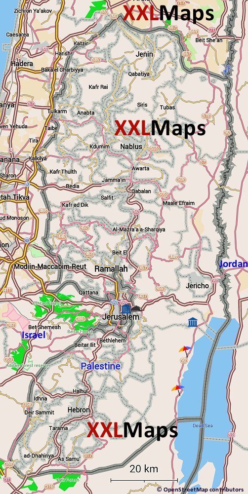 Физическая карта - Палестина