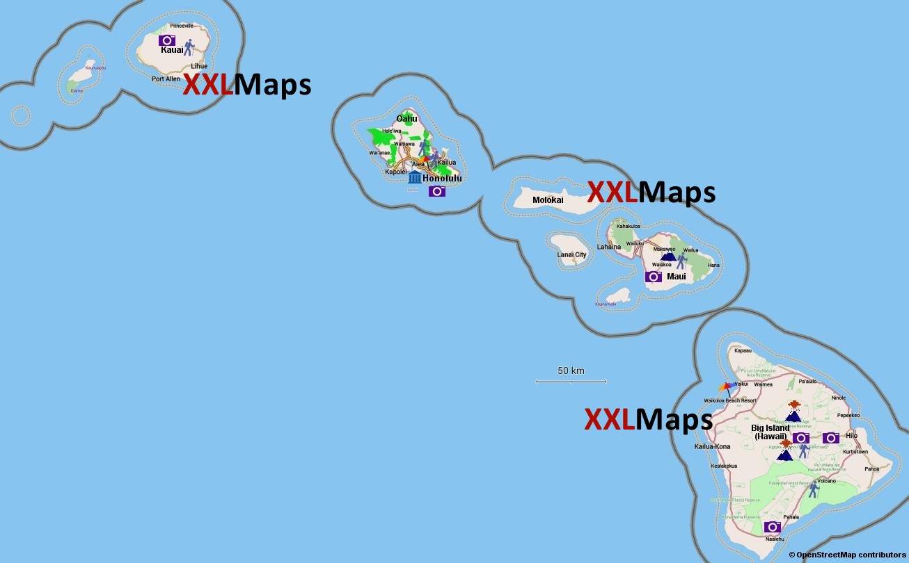 Mapa físico de Hawai