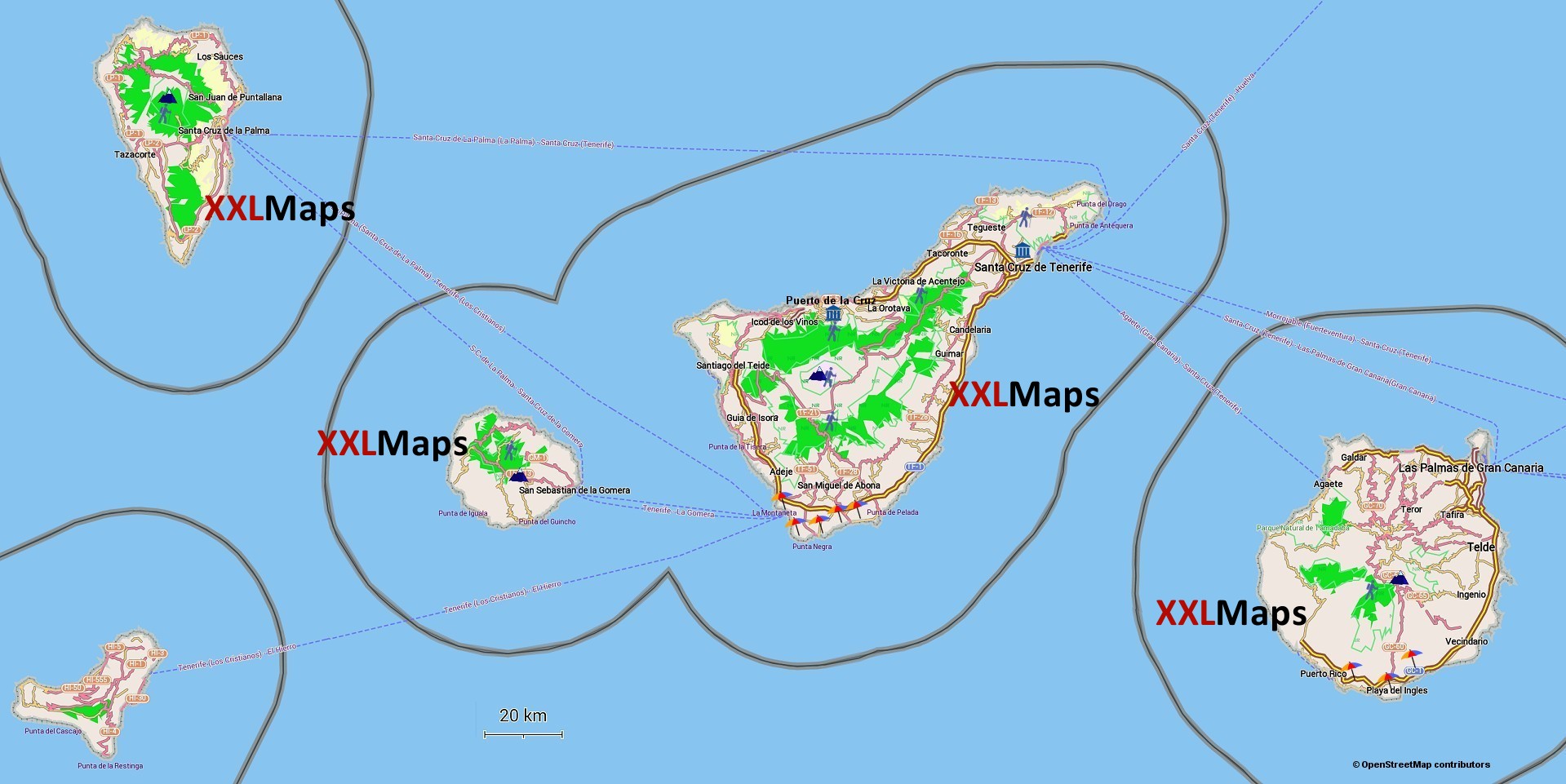 Mapa físico de Ilhas Canárias