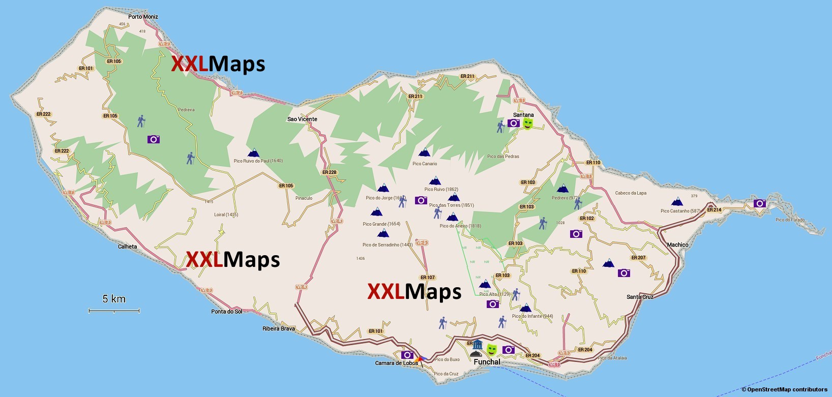 Mapa físico de Madeira
