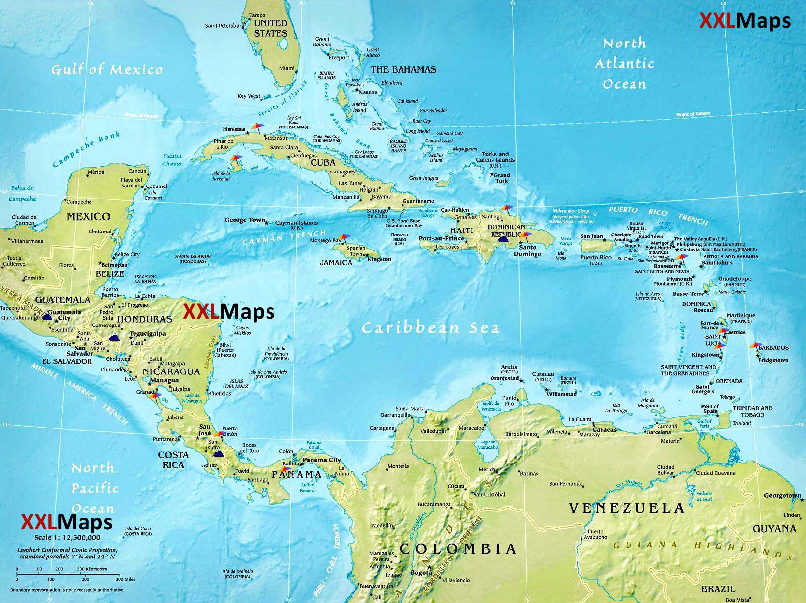 中央アメリカの物理的地図